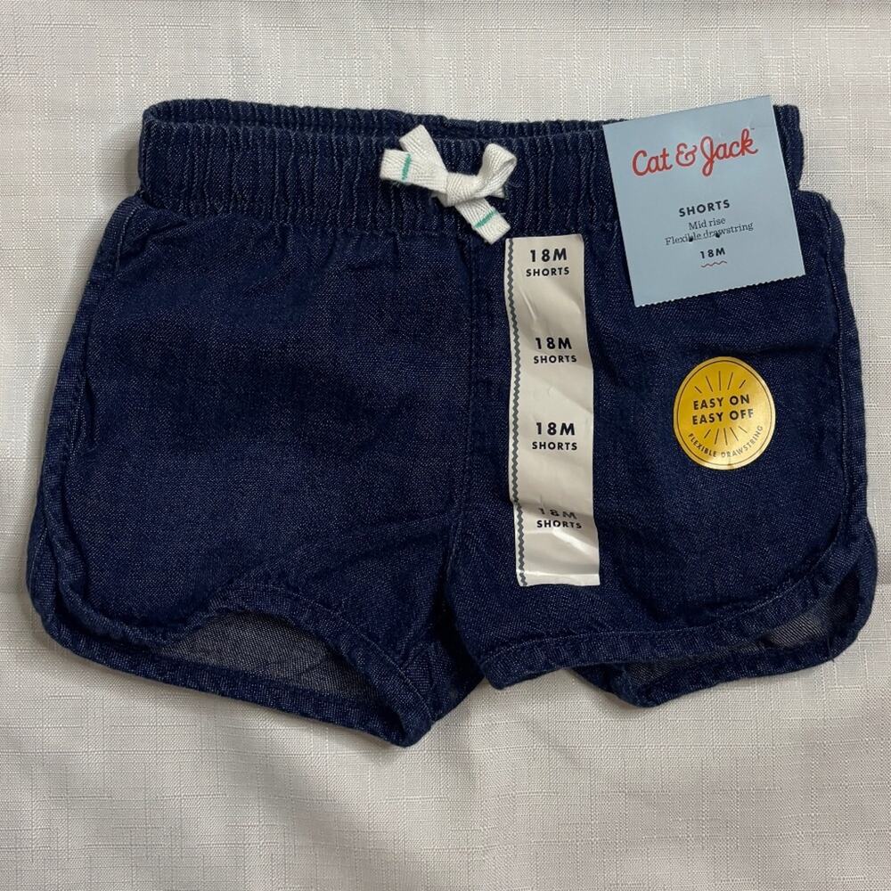 Cat & Jack Baby Size 18M NWT Dark Wash Denim Drawstring Shorts